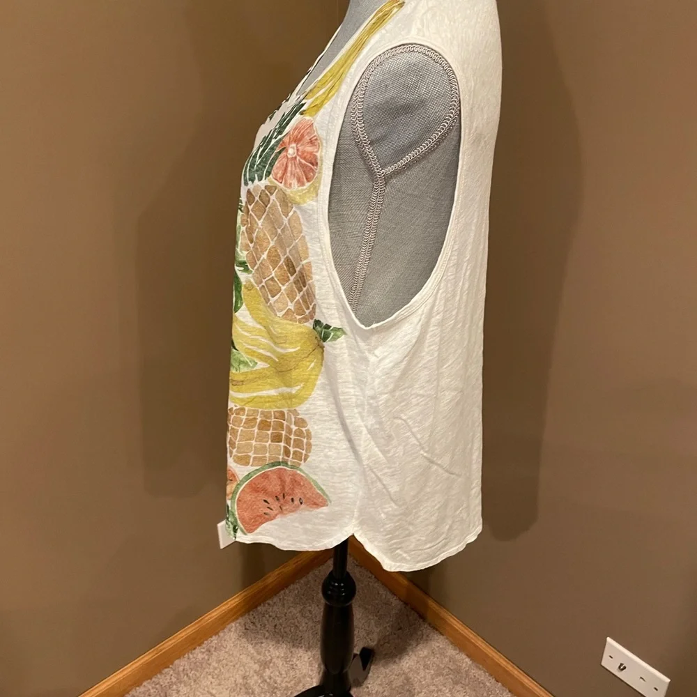 J. Crew White Tank Top with Tropical Fruit Print
